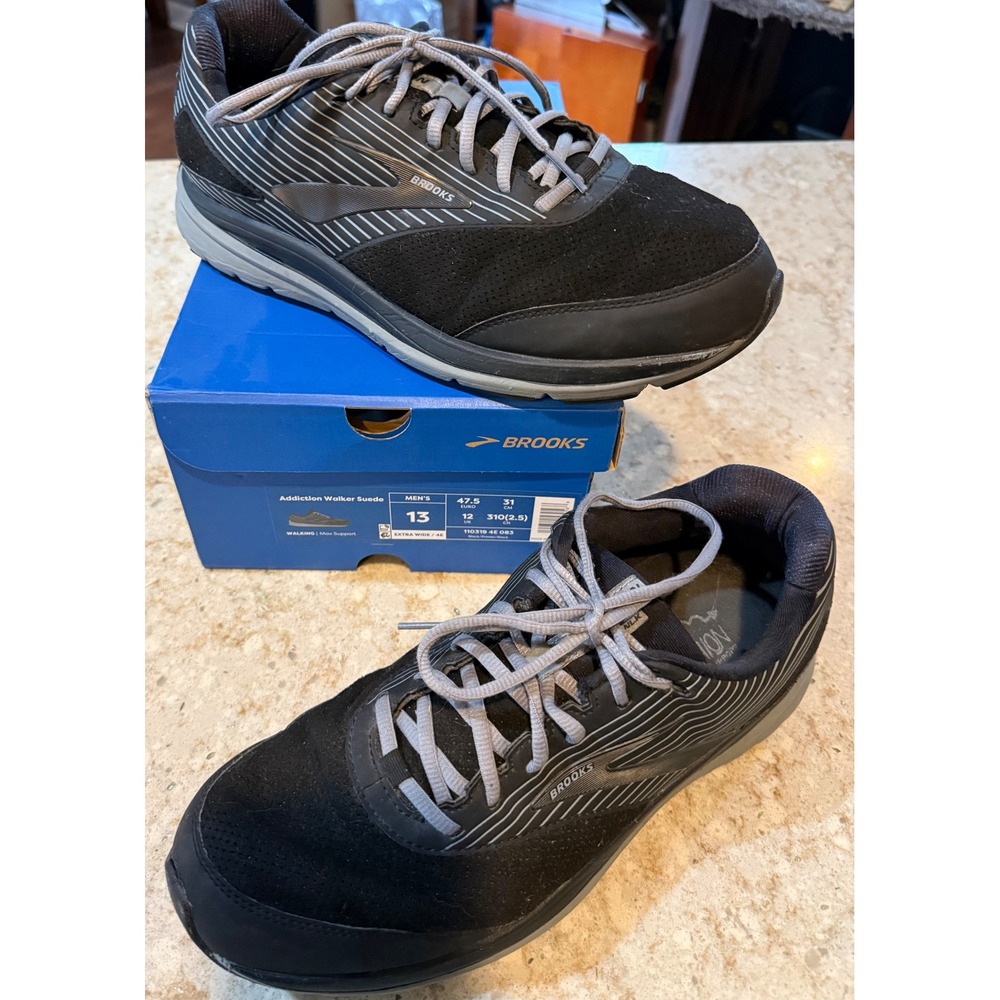 Brooks Addiction Walker Suede Mens 13 Extra Wide 4E Black Primer 1103194E083